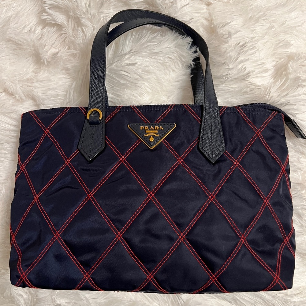 PRADA Navy Blue Quilted Tessuto Impunturato Nylon Bag